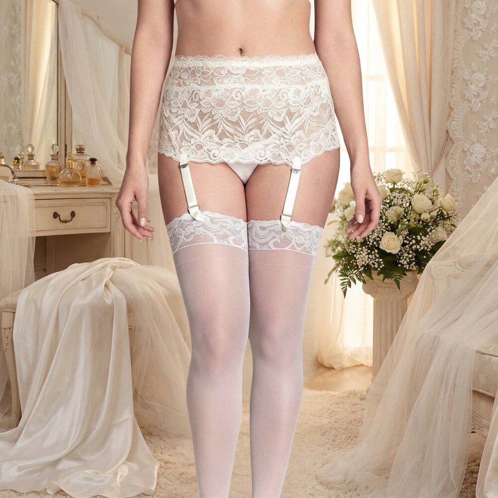 Plus Stretch Lace Garterbelt Womens 5x 6x Nickel Free White Garter Belt